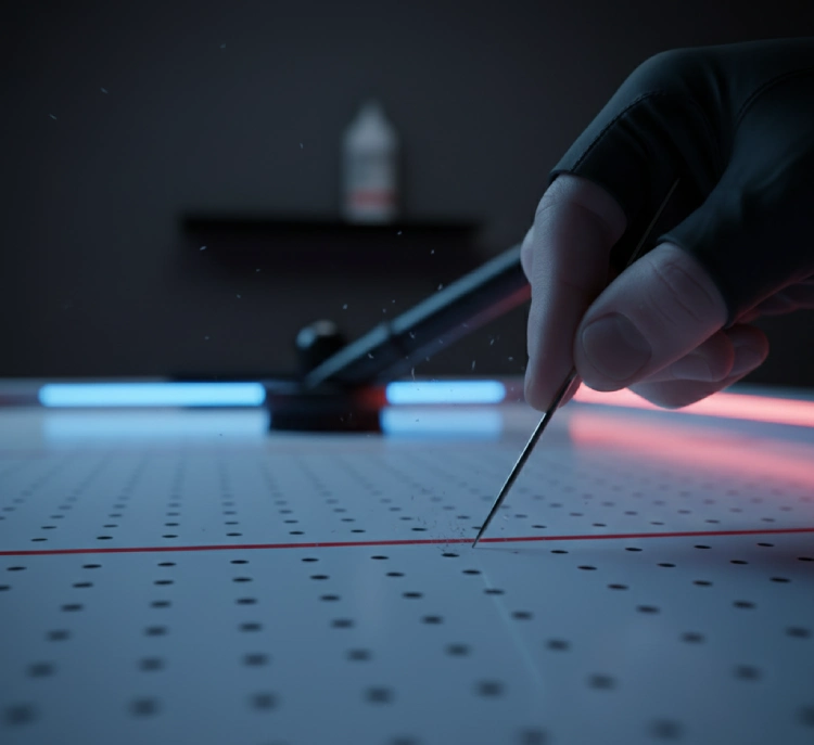 نحوه باز کردن منافذ مسدود شده میز ایرهاکی با استفاده از سوزن نازک برای بهبود خروج جریان هوا و سرعت دیسک